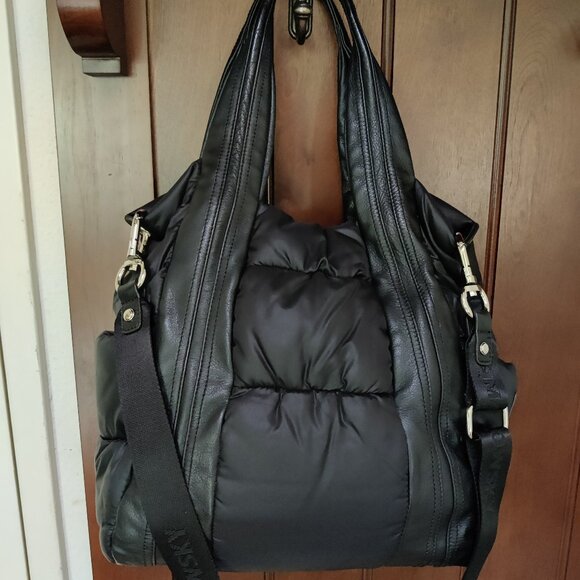 B. Makowsky PERRY Tote Black Puffy Leather Trimmed Crossbody Bag - Picture 1 of 14